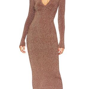 Simon Miller Brown Ribbed Bodycon Dress V-Neck